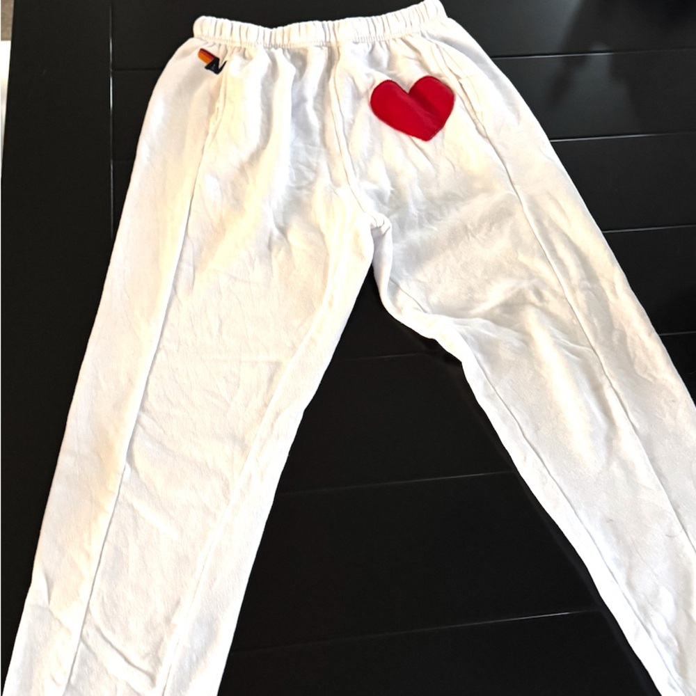 Aviator nation white ladies sweatpant with red heart